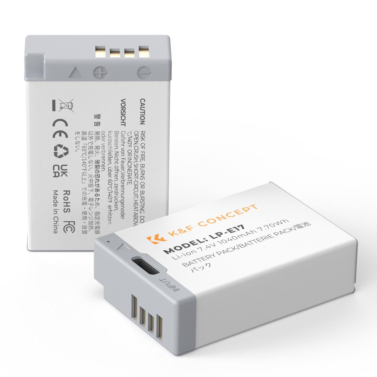 K&F Concept 2-Pack 1040mAh LP-E17 USB-C Fast Charging Replacement Batteries for Canon Cameras