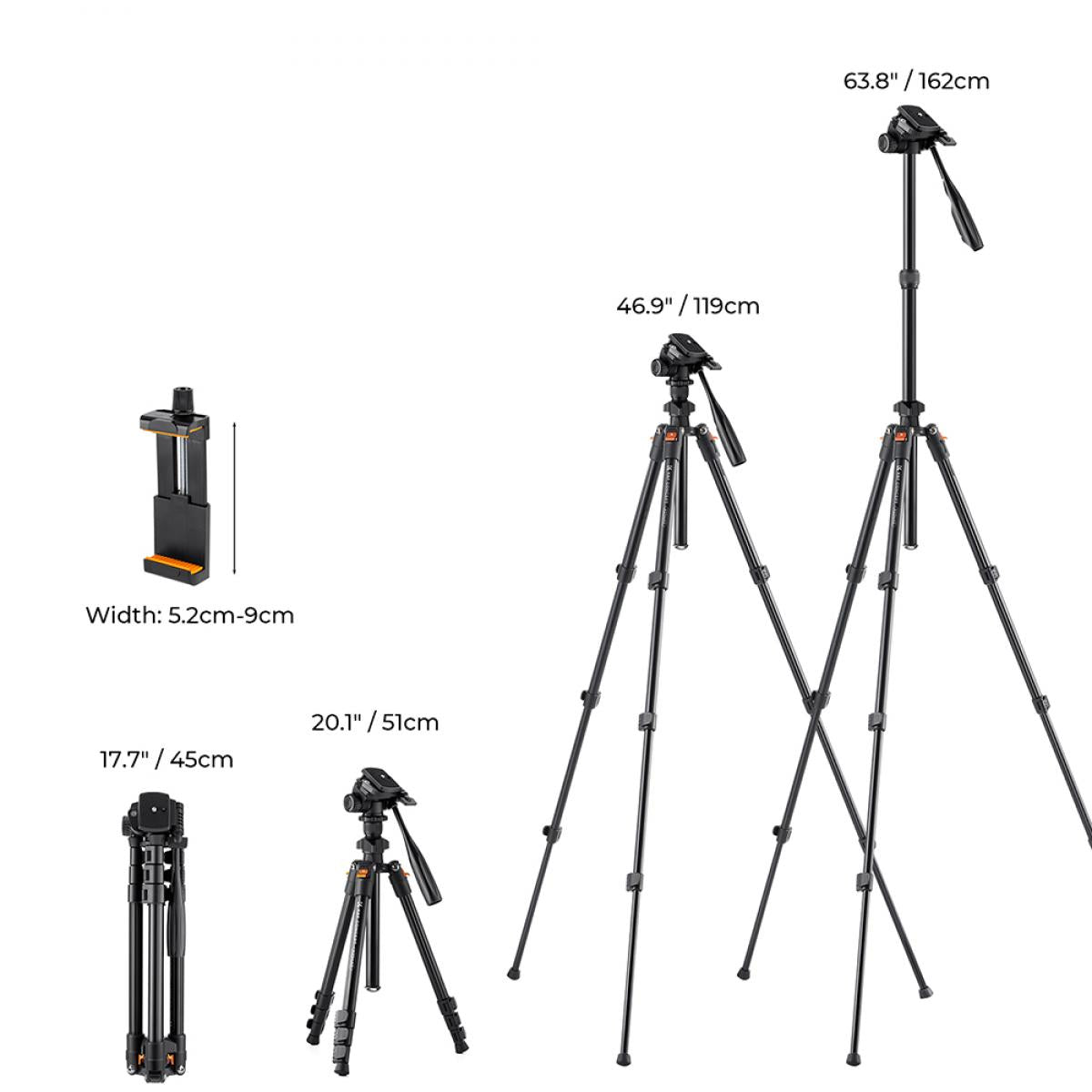 K&F Concept PRO K234A0 Magnalium Tripod for Camera, Mobile Phone & Video KF09.115