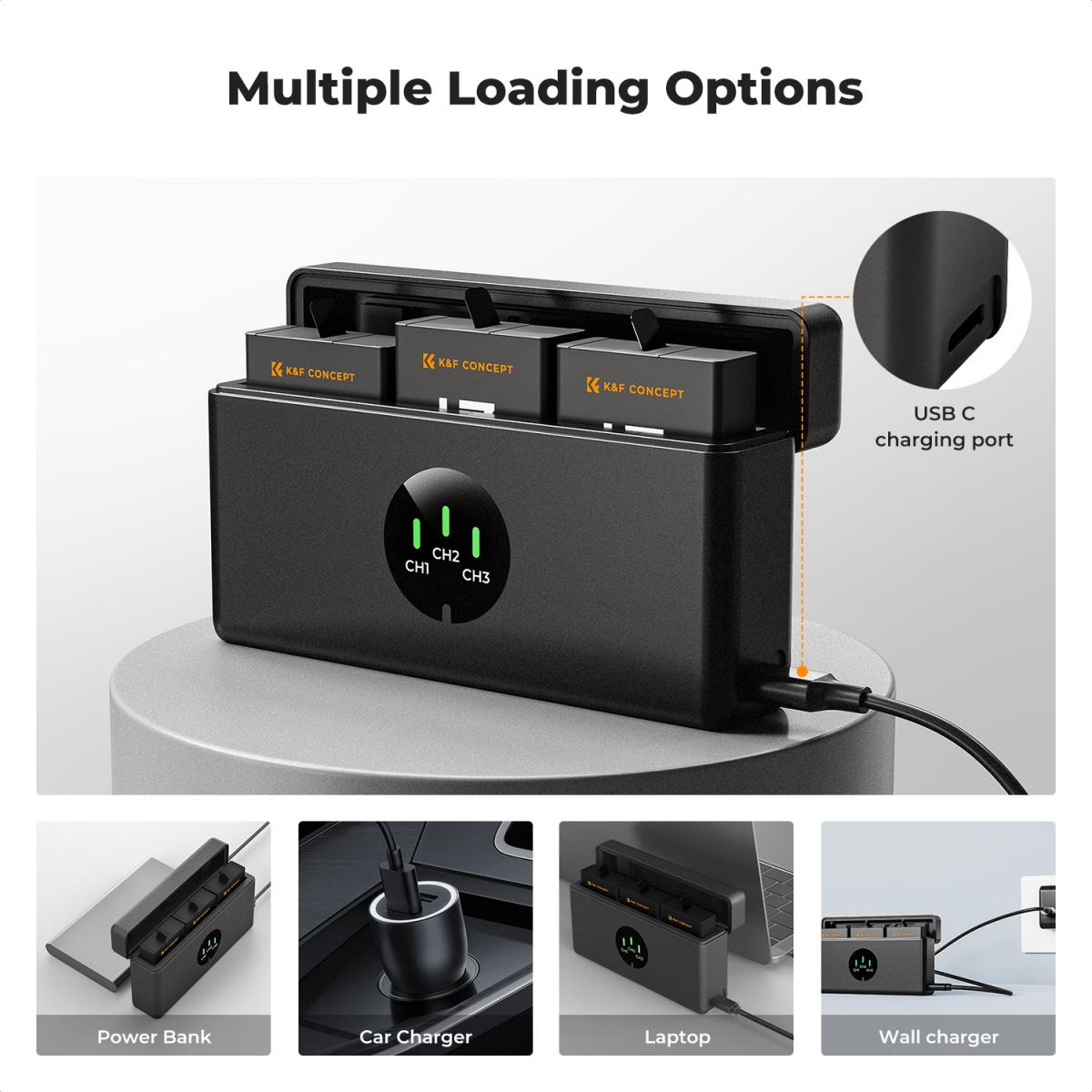 K&F Concept 3 Pack Enduro Batteries & Fast Charger for GoPro Hero 13 Black