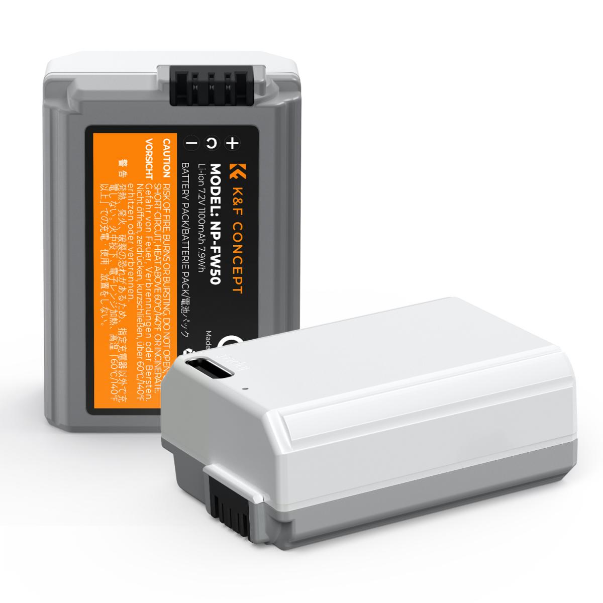 K&F Concept 2 Pack NP-FW50 1100mAh USB-C Batteries for Sony KF28.0026S1