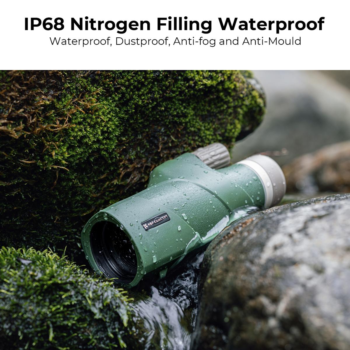 K&F 12X50 BAK4 HD Monocular Waterproof, Easy Focus Tripod Mount - Green