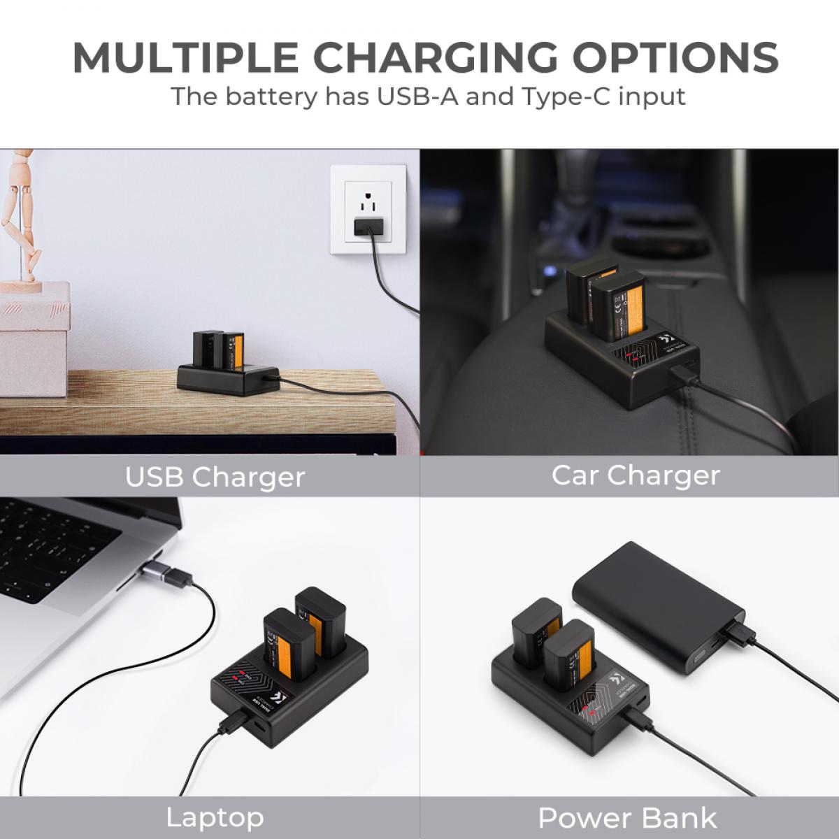 K&F Concept Dual NP-FW50 Battery + Charger Kit for Sony Cameras-KF28.0015