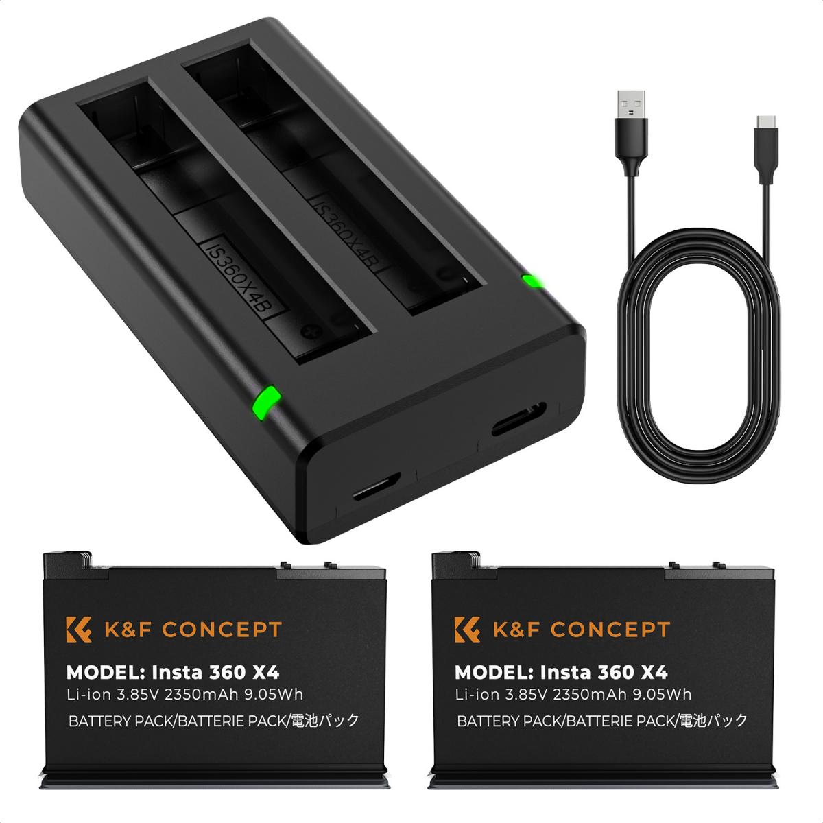 K&F Concept 2 Pack Batteries & Charger for Insta360X4