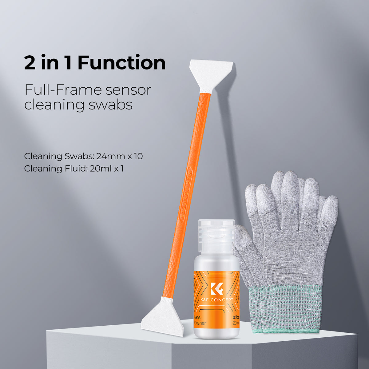 K&F Concept 10 Swab 24mm Dual Head CMOS F- Frame Camera Sensor Cleaning Kit + 20ml fluid