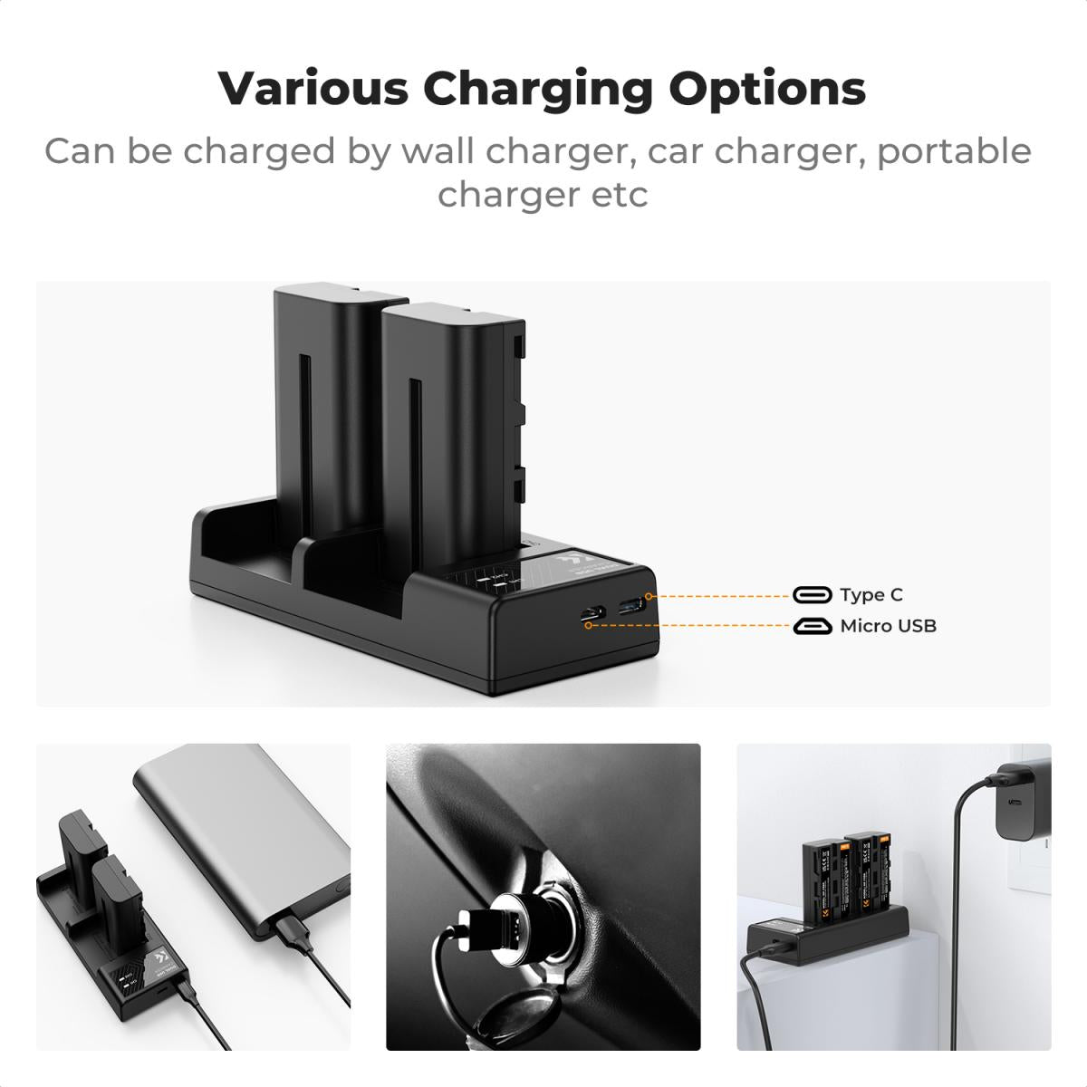 K&F Concept 2 Pack NP-F550 Batteries & Dual USB Charger Compatible with Sony - KF28-0046