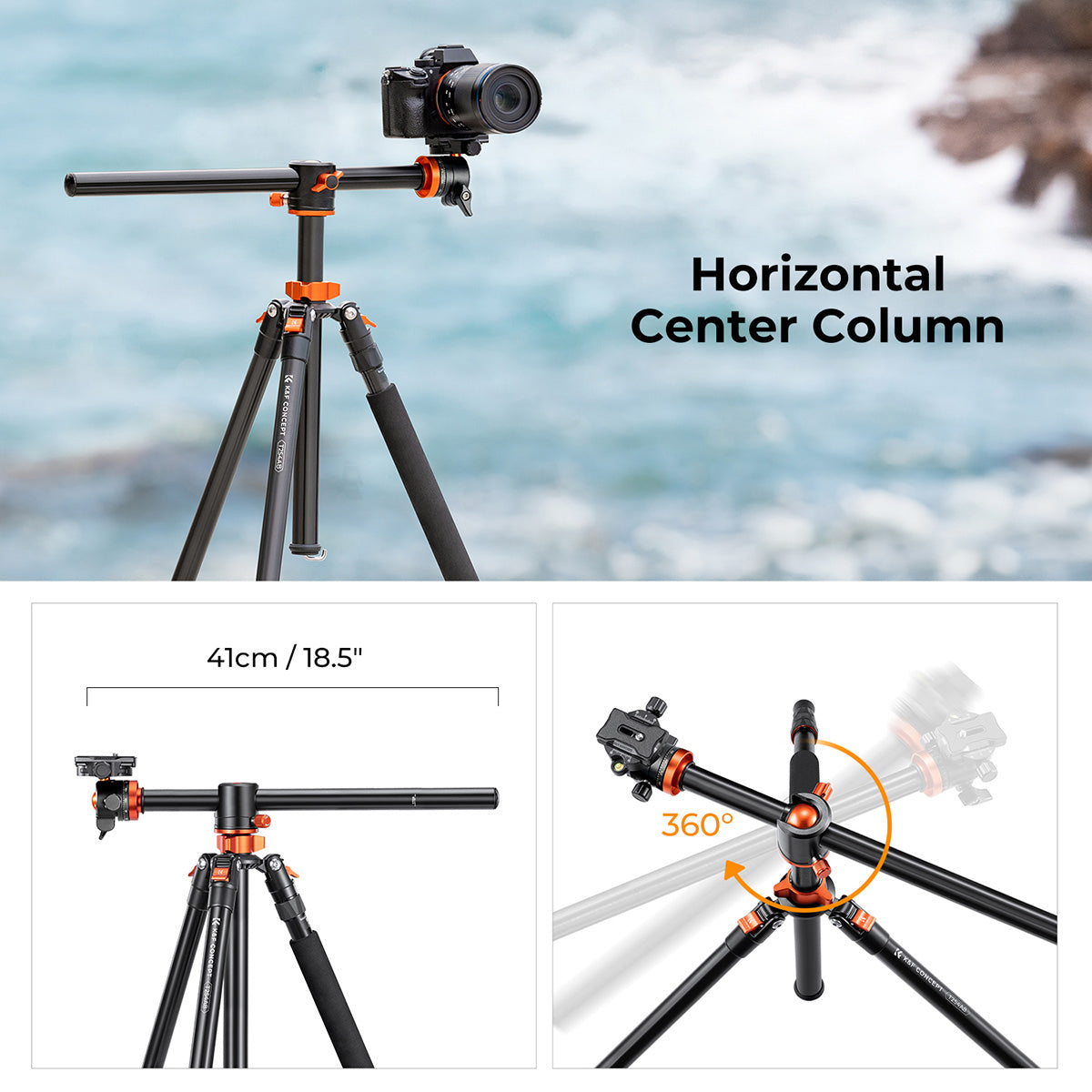 K&F 2.4 m Aluminium Video Tripod with Detachable Monopod & 360° Ball Head