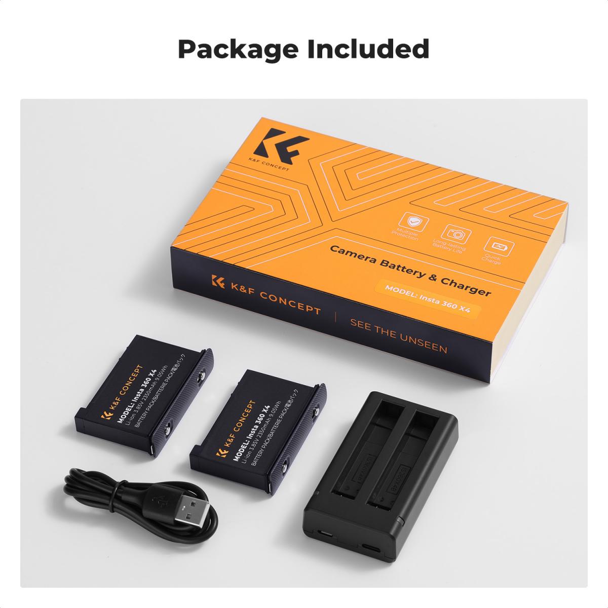 K&F Concept 2 Pack Batteries & Charger for Insta360X4