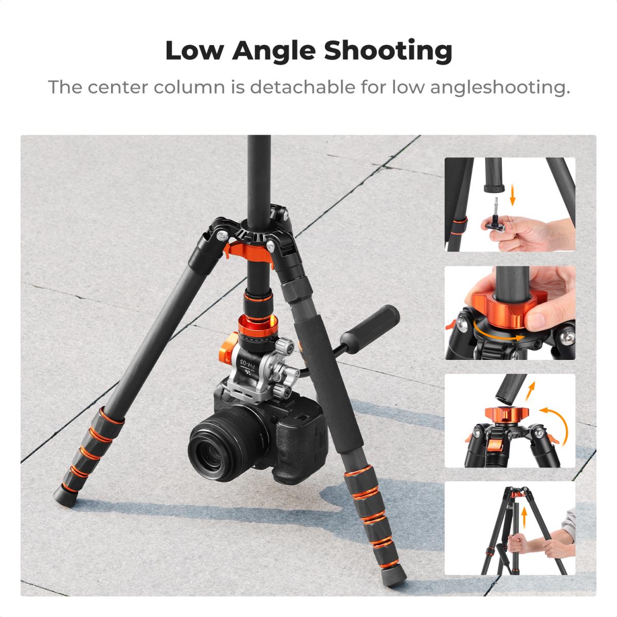 K&F Concept Omni Series 1.7m Lightweight Carbon Fibre Tripod | Hydraulic Video Head & Monopod Conversion – O255C4