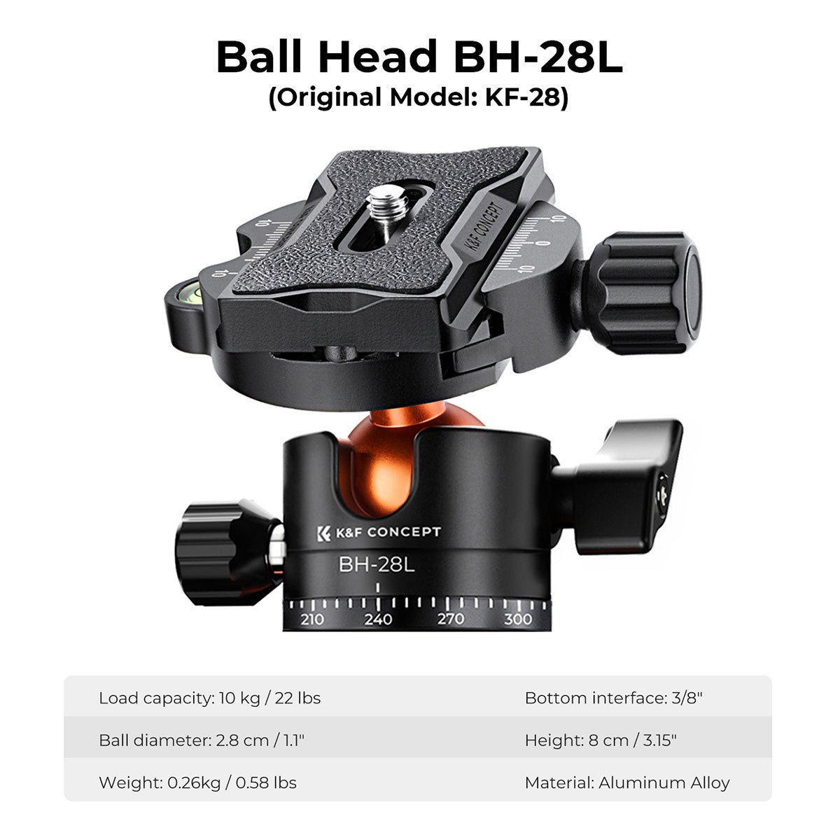 K&F 2.4 m Aluminium Video Tripod with Detachable Monopod & 360° Ball Head