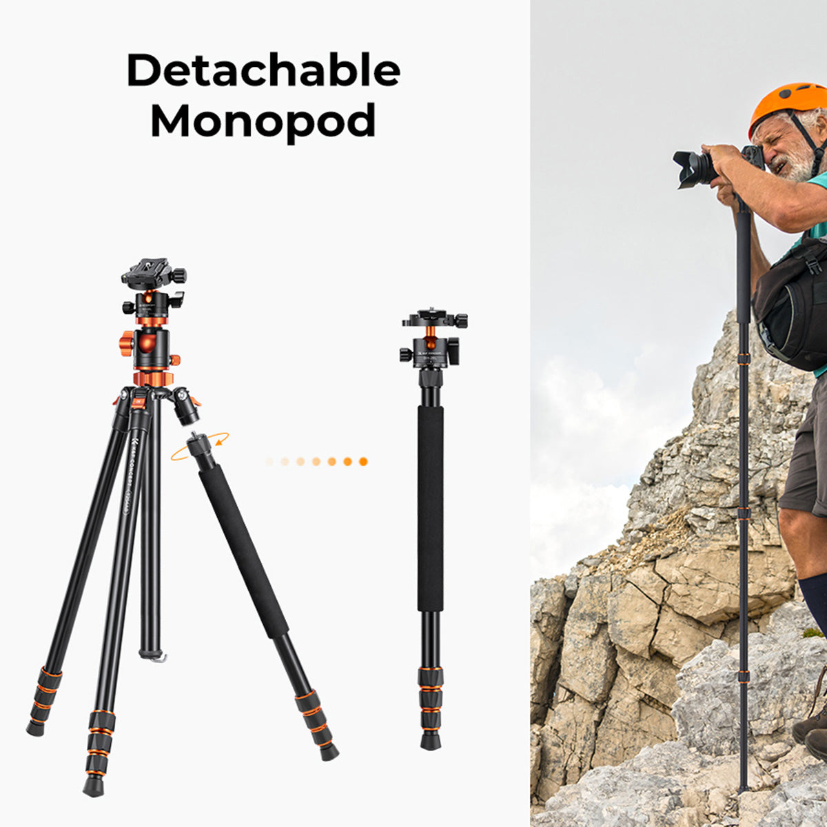K&F 2.4 m Aluminium Video Tripod with Detachable Monopod & 360° Ball Head