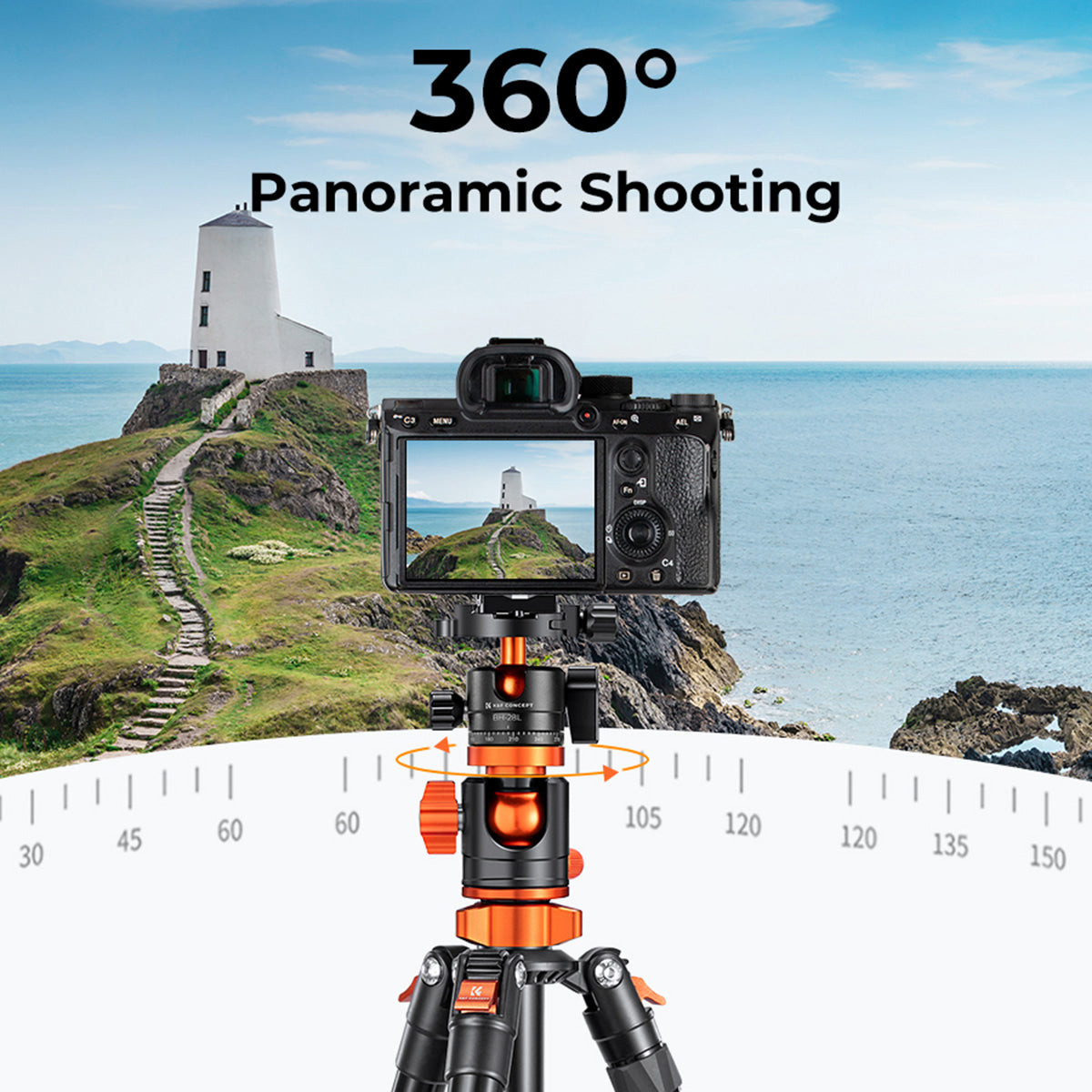 K&F 2.4 m Aluminium Video Tripod with Detachable Monopod & 360° Ball Head