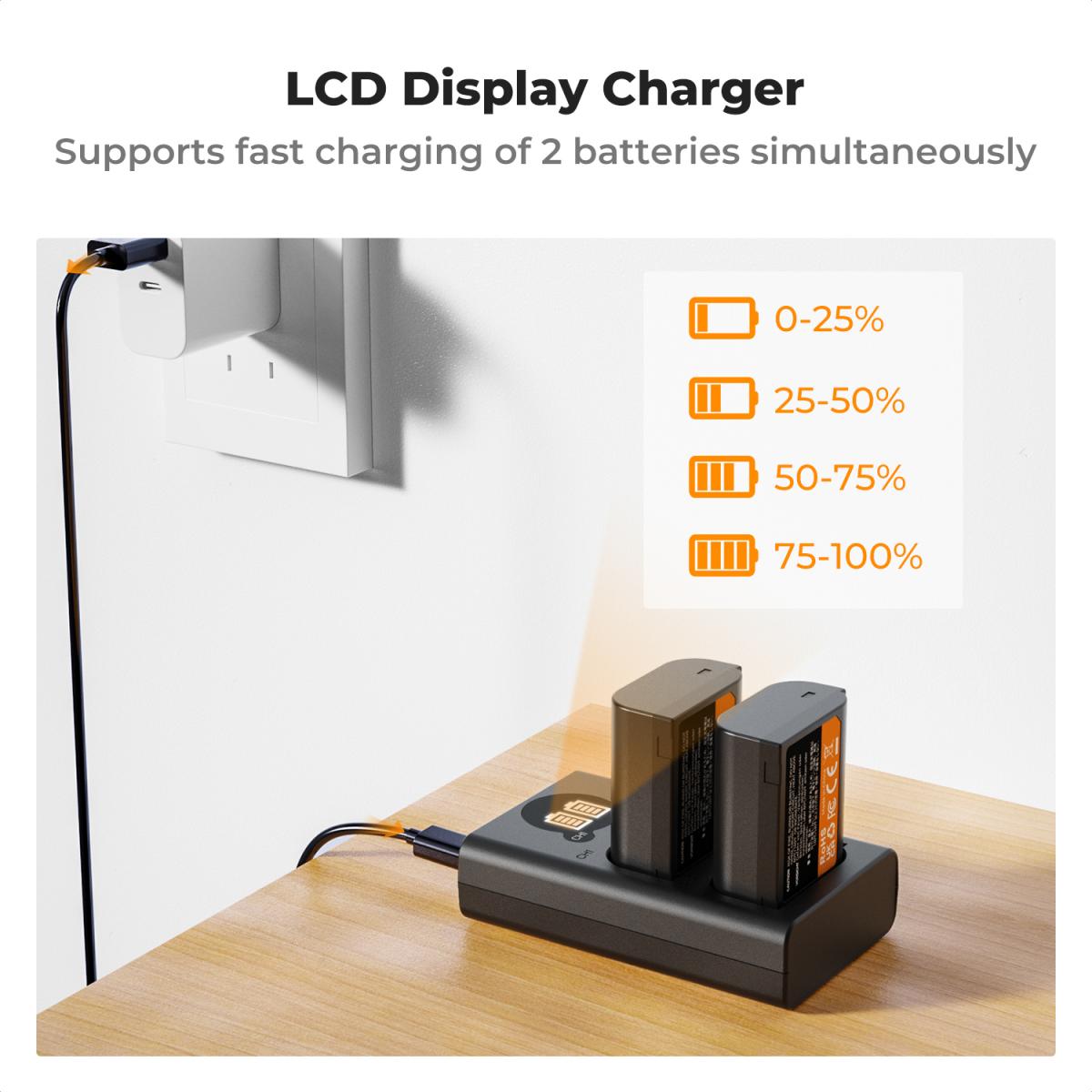K&F Concept 2 Pack DMW-BLK22 Batteries & LCD Charger for Panasonic Lumix