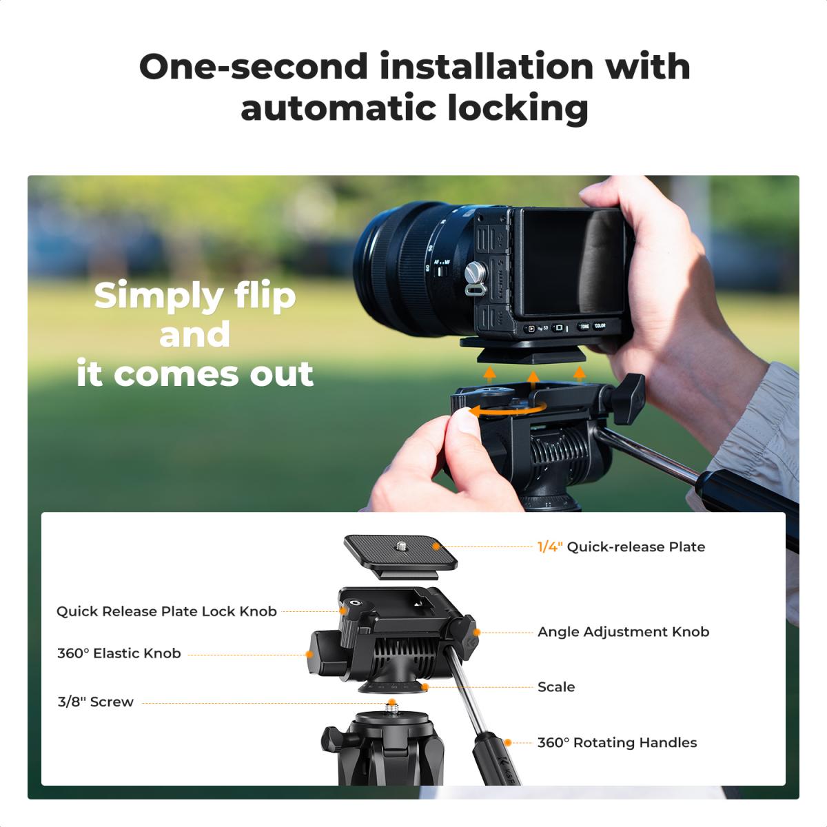 K&F Concept Pentagonal Tube Design Smart PRO Series lightweight Tripod S255A3 with BV-01 Pan-Head