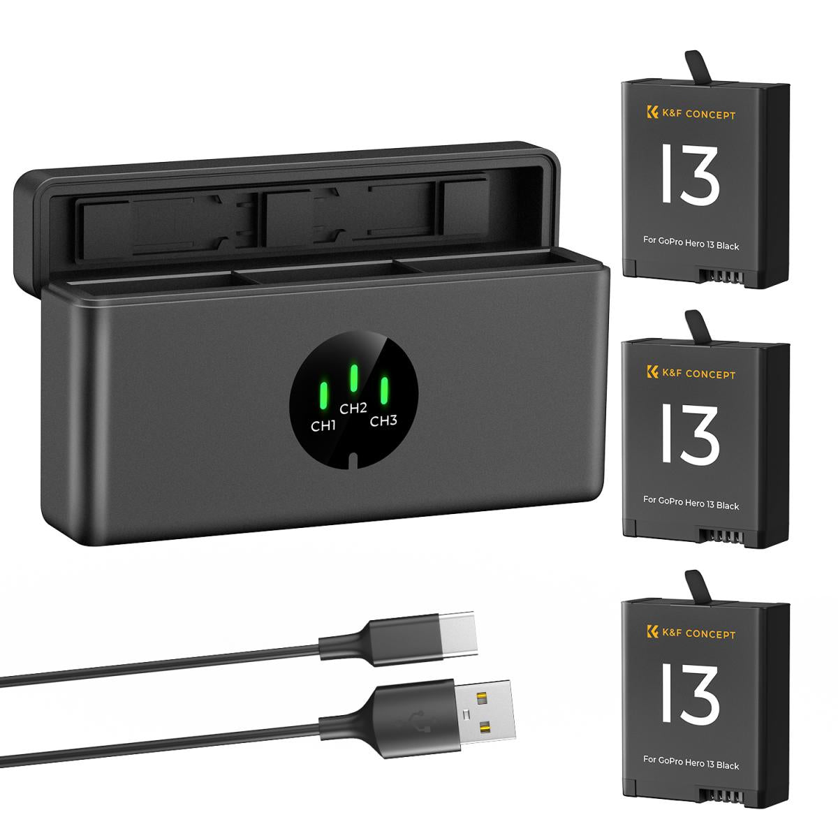 K&F Concept 3 Pack Enduro Batteries & Fast Charger for GoPro Hero 13 Black