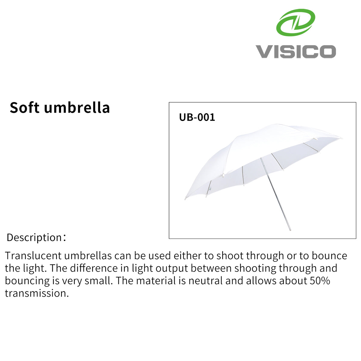 Visico 110cm PRO Photographic Umbrella Black/Silver/Translucent VSUB-007-110