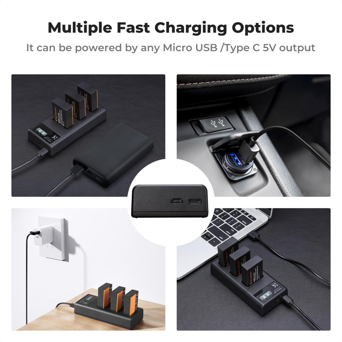 K&F Concept 3 Pack LP-E17 Batteries & LCD Charger for Canon
