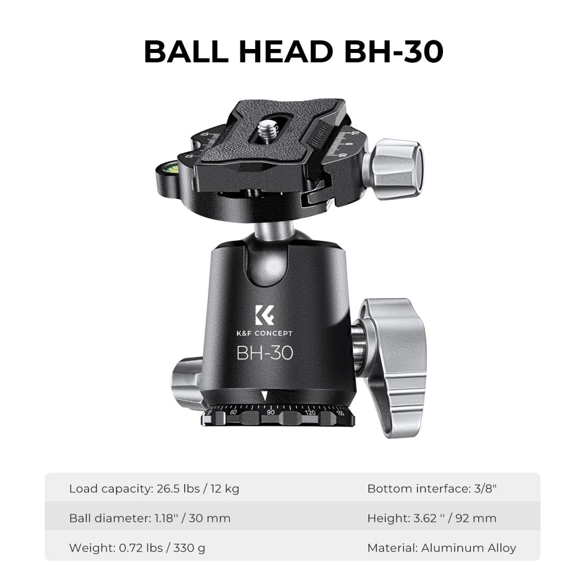 K&F Concept X Series Carbon Fibre Tripod X254C4 with BH-30 Head – Grey & Black