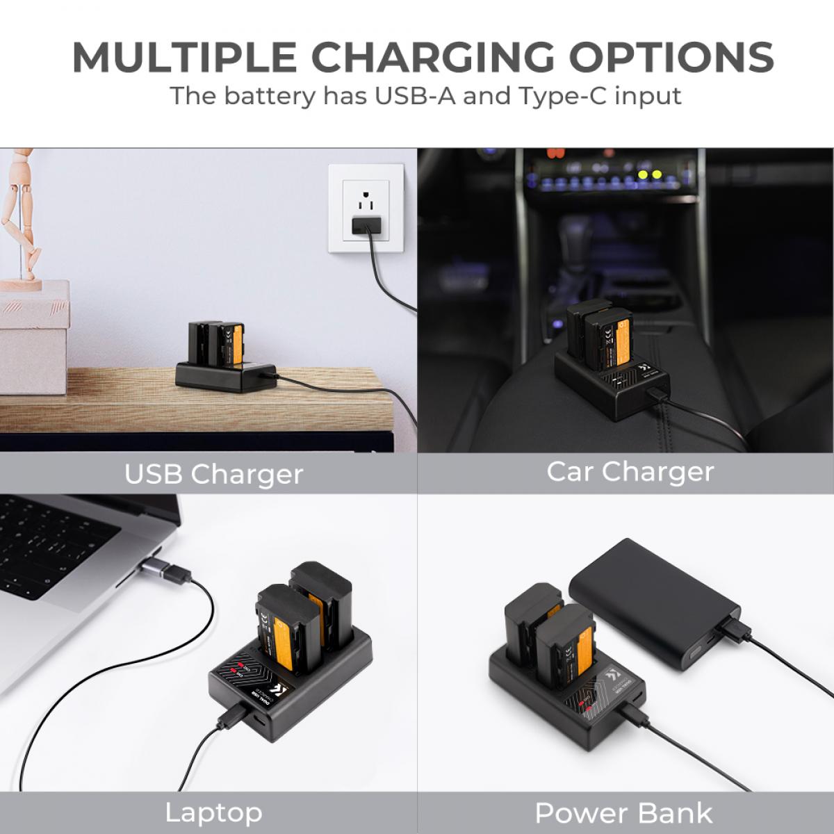 K&F Concept Dual NP-FZ100 Battery + Charger Kit for Sony Cameras-KF28.0016