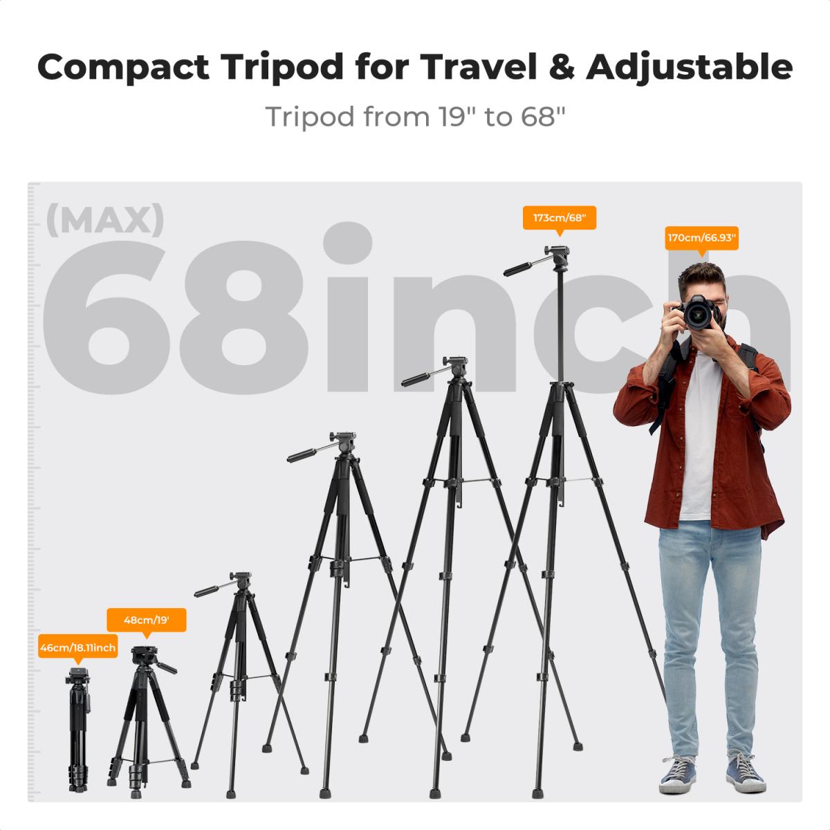 K&F Concept Pentagonal Tube Design Smart PRO Series lightweight Tripod S255A3 with BV-01 Pan-Head
