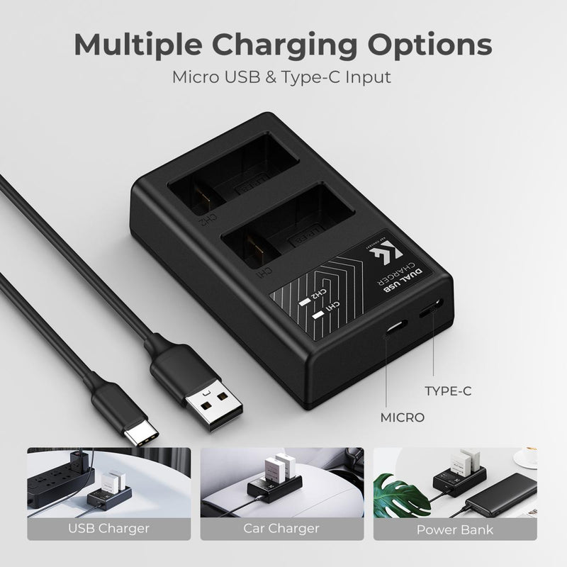 K&F Concept Dual LP-E8 1200mAh Batteries + Charger for Canon