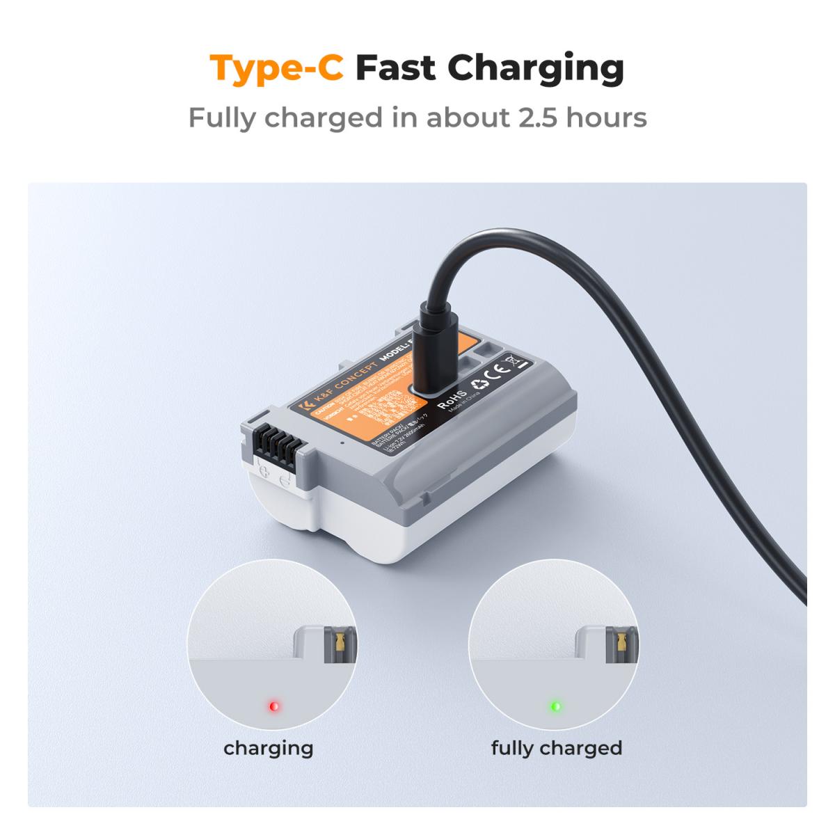 K&F Concept EN-EL15C 2600mAh USB-C Battery Compatible with Nikon KF28-0041