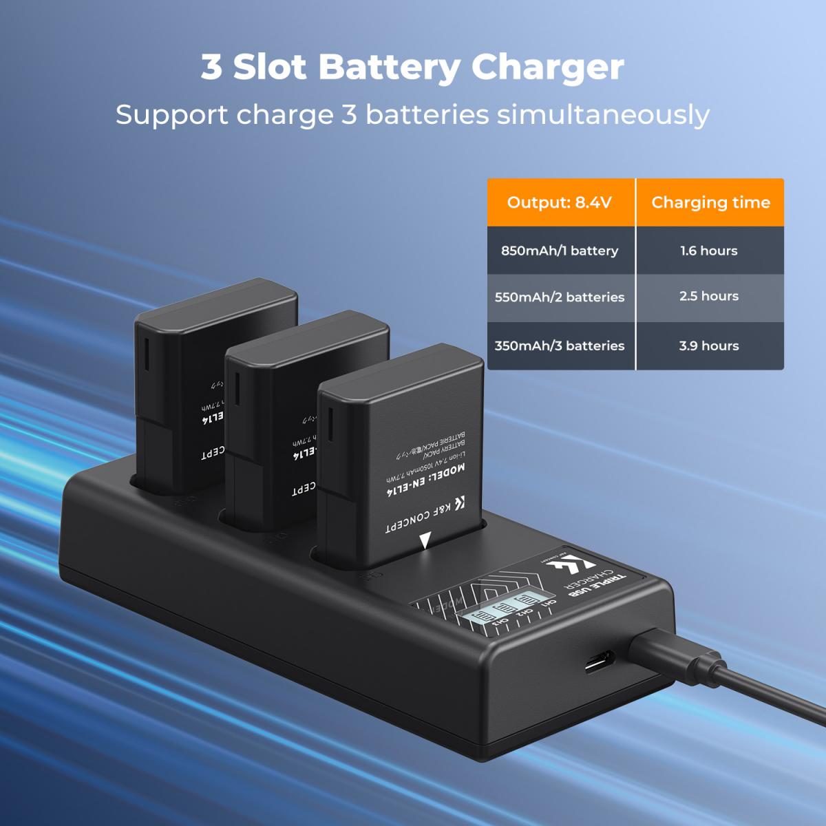 K&F Concept 3 Pack EN-EL14 Batteries & LCD Charger compatible with Nikon