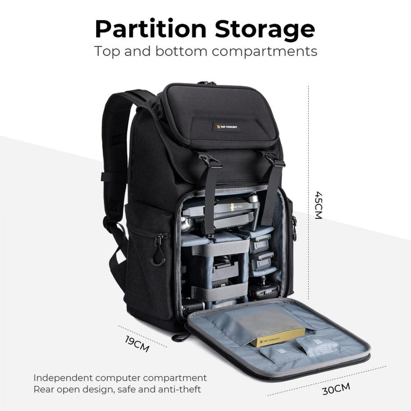 K&F 25L Multi-Functional Camera Backpack with 16" Laptop Compartment-Grey - KF13-098V2