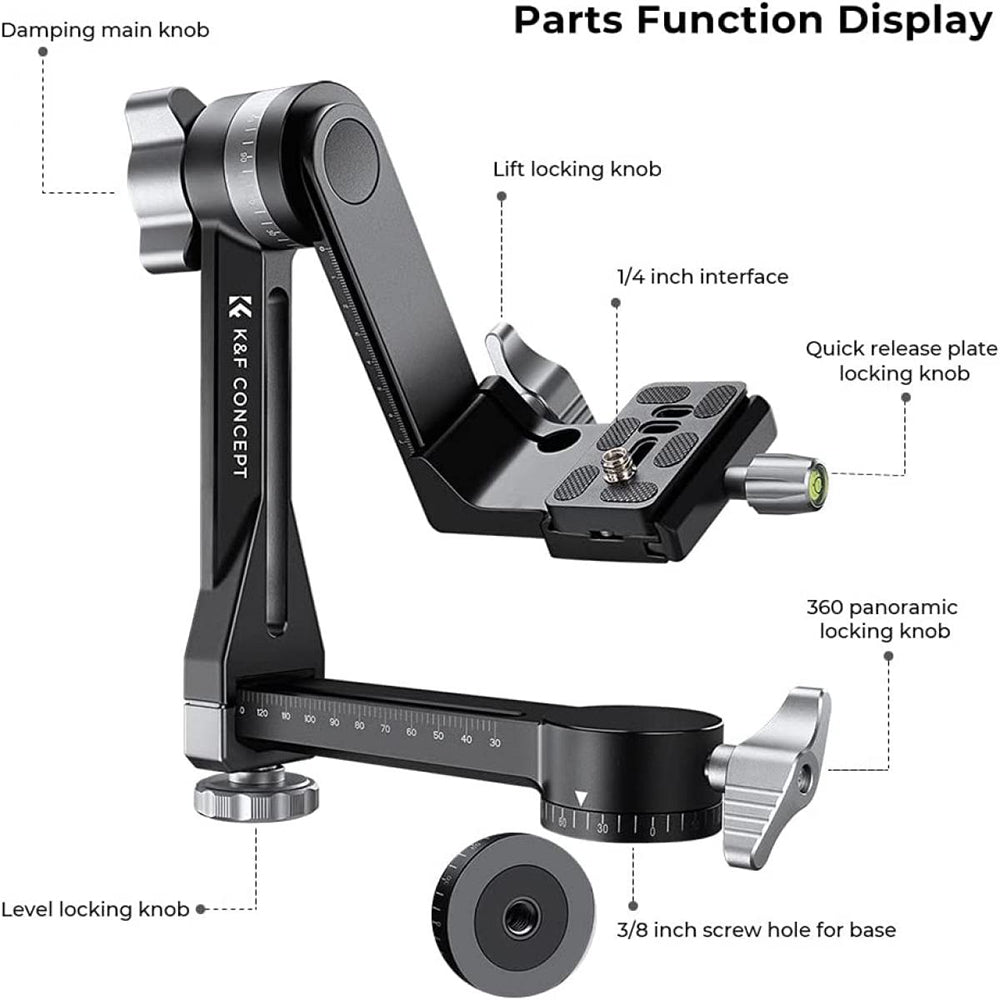 K&F Professional CNC Aluminium Alloy Tripod Gimbal Head Black - KF31-052