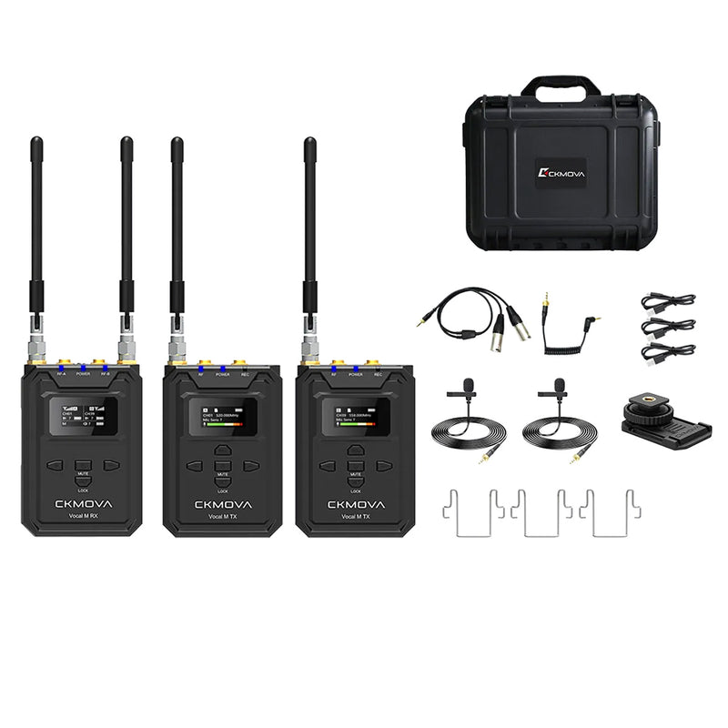 CKMOVA UHF 2-Ch Wireless Mic System 2 Tx, 1 Rx with Audio Recorder