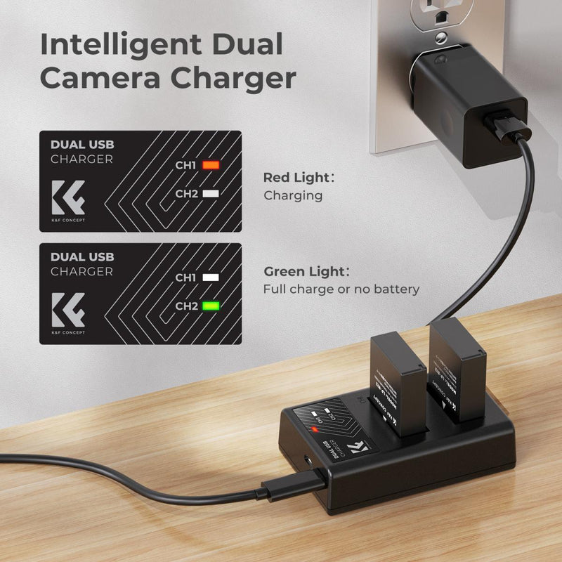 K&F Concept Dual LP-E12 1100mAh Batteries + Charger For Canon