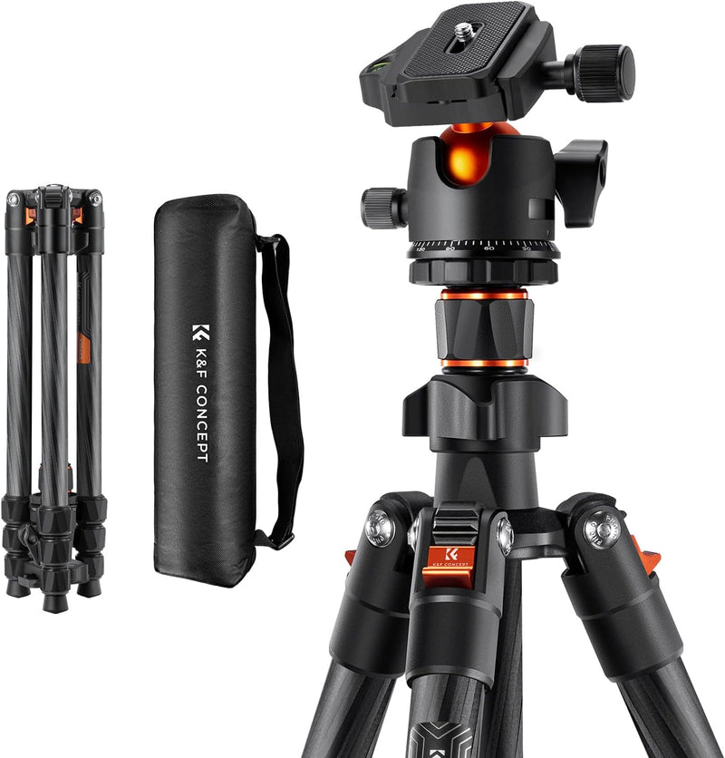 K&F Concept K-Series K254C2 Carbon Fiber Travel Tripod Max Height of 1.6m