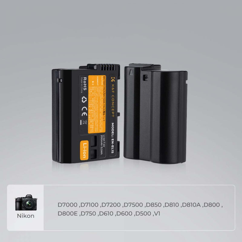 K&F Concept Dual EN-EL15 Battery + Charger Kit for Nikon Cameras-KF28.0012