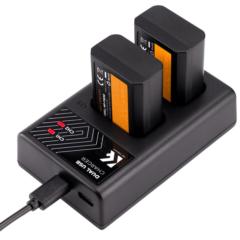 K&F Concept Dual NP-FW50 Battery + Charger Kit for Sony Cameras-KF28.0015