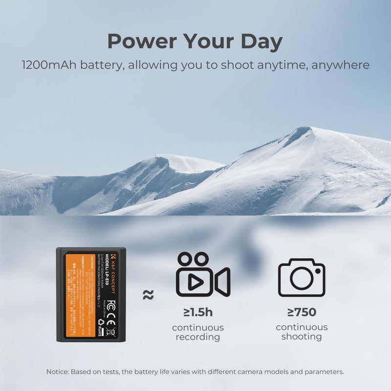 K&F Concept Dual LP-E10 1200mAh Batteries + Charger for Canon