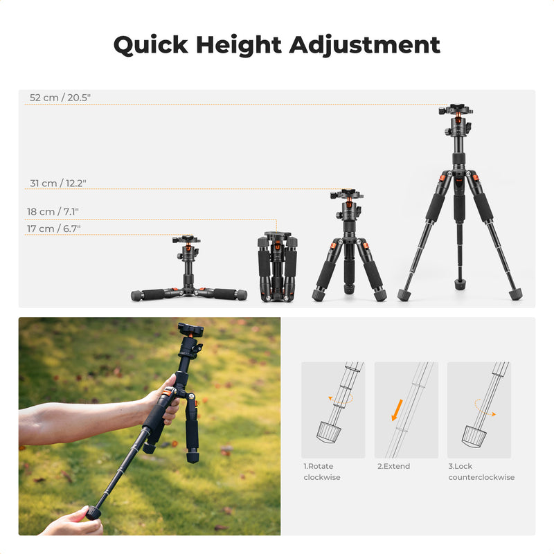 K&F Concept Smart Series Portable Mini Desktop Tripod S225A1 with BH-25 Head