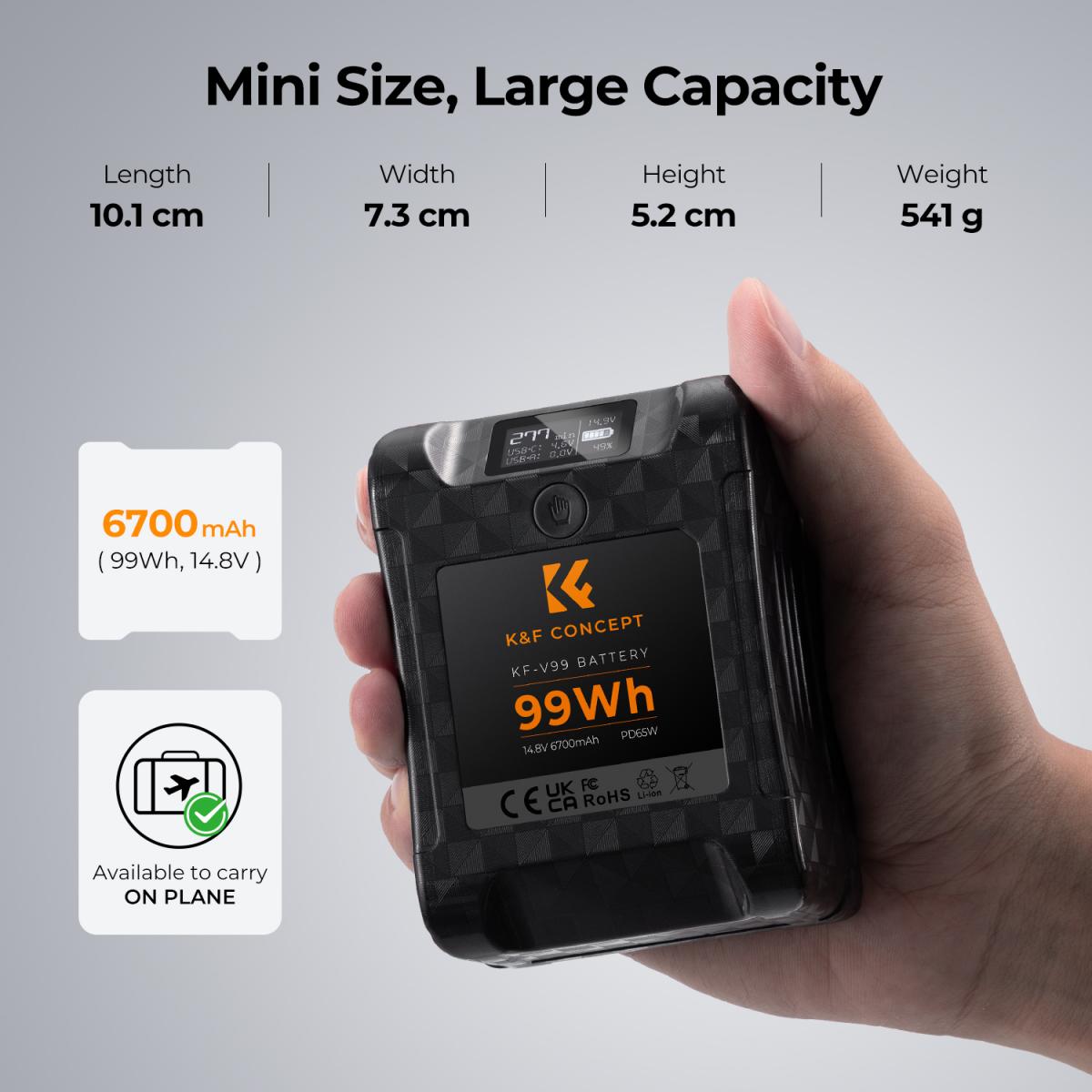 K&F Concept 6700mAh Mini V Mount Battery with 65W USB-C Fast Charger Support