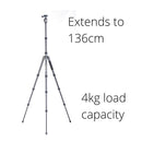 Vanguard Veo 3 Go 235AB Aluminum Travel Tripod/Monopod - Ball Head & Bluetooth