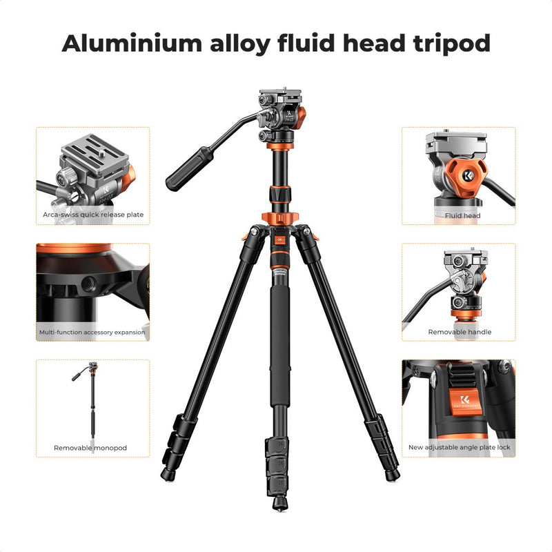 K&F Concept KF09-136 With FH-03 Hydraulic Video Head - Monopod Leg