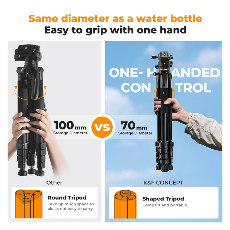 K&F Concept Smart Lightweight Camera & Phone Tripod | Ultimate Stability 8kg Load Capacity – S255A3+B-Head, Black