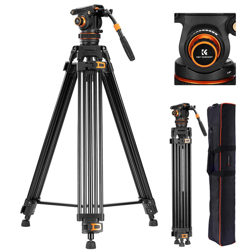 K&F PRO Fluid Head Video Tripod - Maximum Height 1.91m, 10kg Capacity, with VA3+BV20 Fluid Head