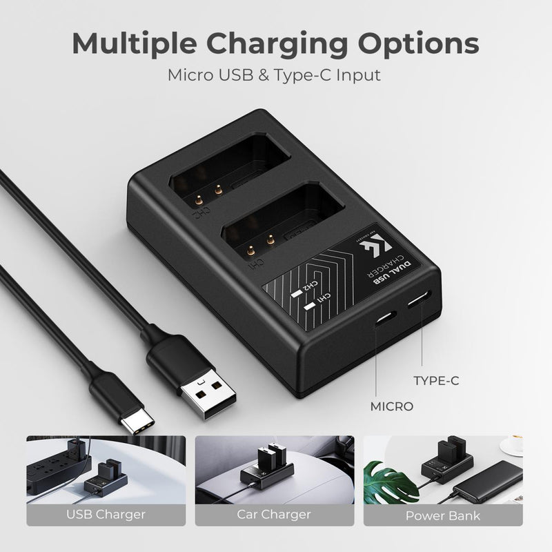 K&F Concept Dual LP-E10 1200mAh Batteries + Charger for Canon