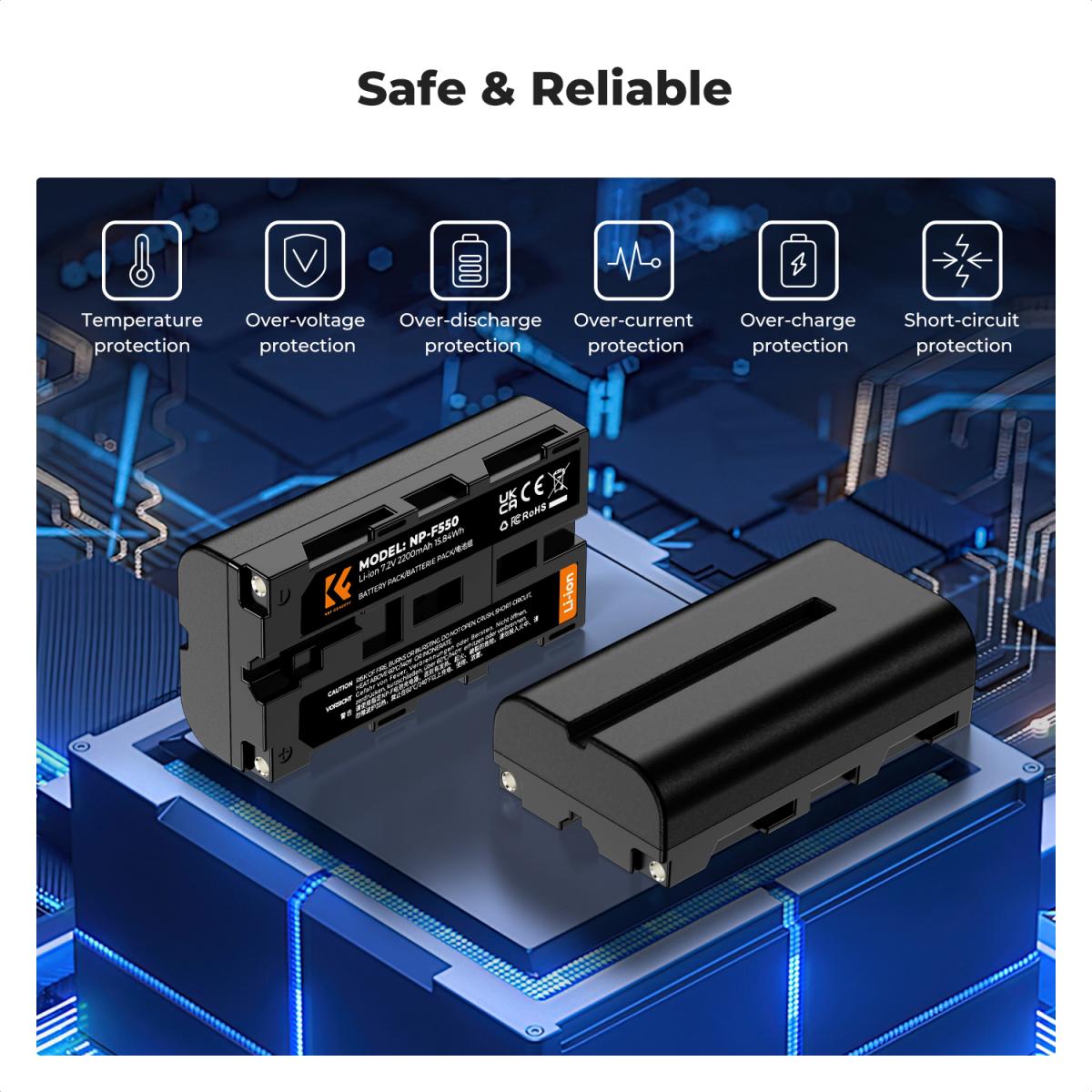 K&F Concept 2 Pack NP-F550 Batteries & Dual USB Charger Compatible with Sony - KF28-0046