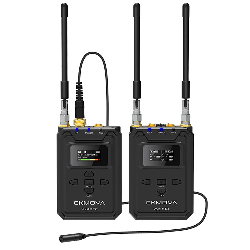 CKMOVA UHF 2-Ch Wireless Mic System 1 Tx with recorder, 1 Rx - VOCAL-MV1