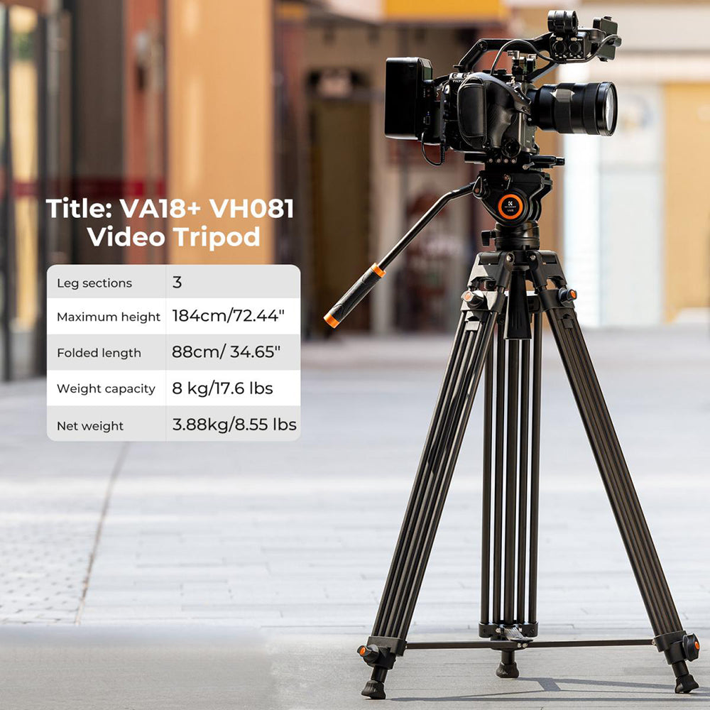 K&F Concept 8Kg Cap Aluminium Video Tripod, Panorama Fluid Ballhead KF09-121