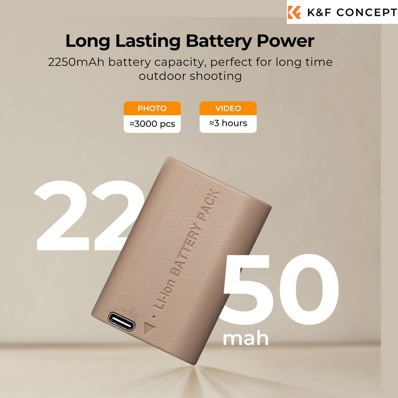 K&F Concept 2250mAh LP-E6NH / LP-E6N / LP-E6 Compatible Battery-Type-C Port