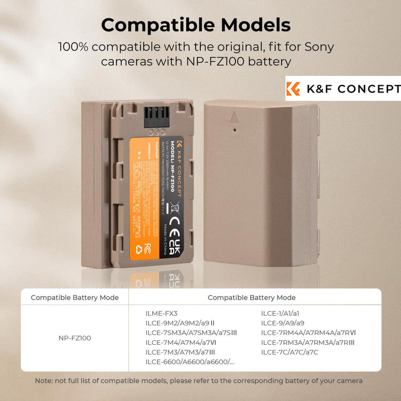 K&F Concept NP-FZ100 Battery for Sony with Type C Direct Chargeable Port - KF28-0023