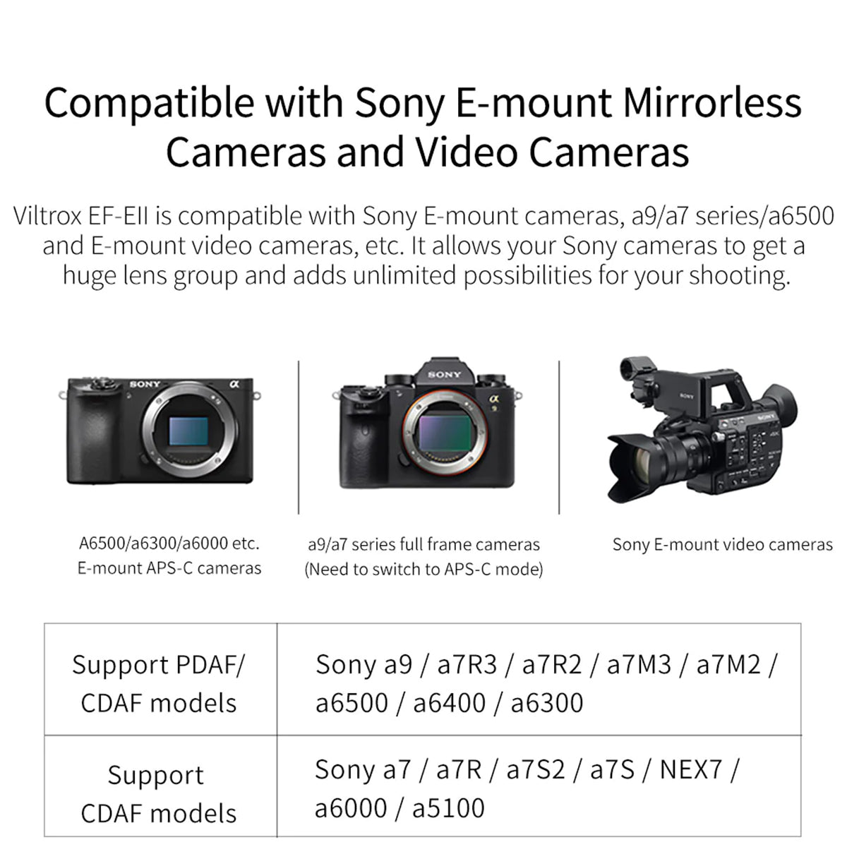 Viltrox Auto Focus Adapter, Canon EF lenses - SONY E-Mount Cameras +1 f-stop
