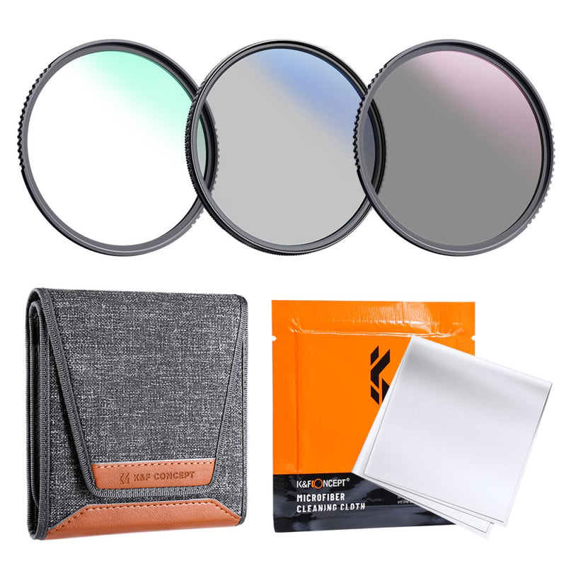 K&F Concept 55mm UV + CPL + ND4 Filter Kit + Cleaning Cloth & Bag