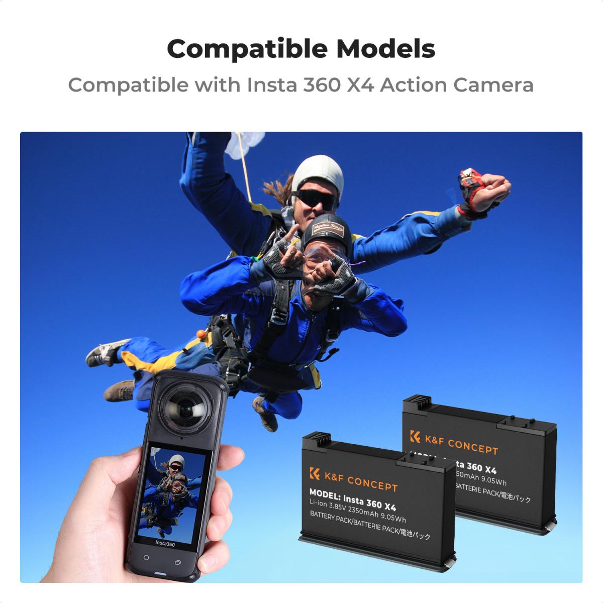 K&F Concept 2 Pack Batteries & Charger for Insta360X4