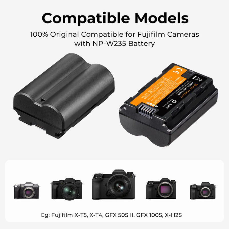 K&F Concept Dual NP-W235 Battery + Charger Kit for Fuji Cameras-KF28.0018